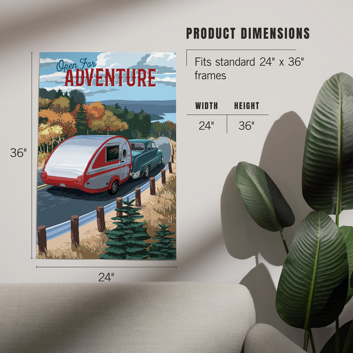 Open for Adventure, Retro Camper on Road, Painterly, Art & Giclee Prints