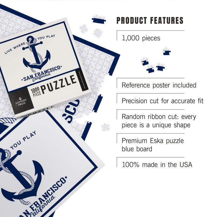 San Francisco, California, Blue and White Anchor, 1000 Piece Jigsaw Puzzle