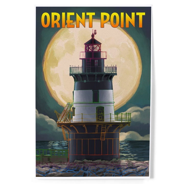 Orient Point, New York, Lighthouse and Full Moon, Art & Giclee Prints