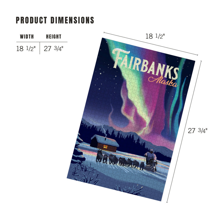 Fairbanks, Alaska, Painterly, Northern Lights and Dogsled, Jigsaw Puzzle