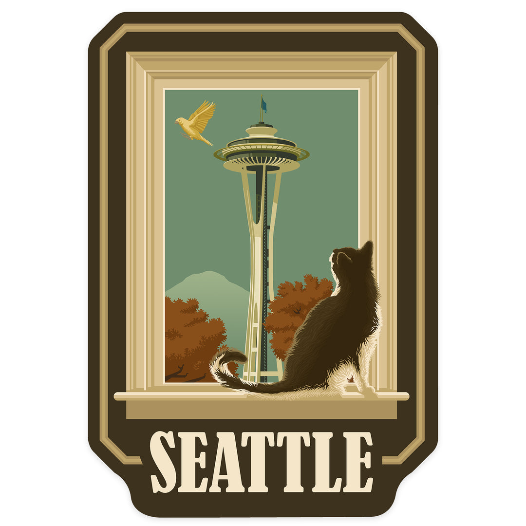 Seattle, Washington, Space Needle and Cat Window, Contour, outdoor vinyl stickers