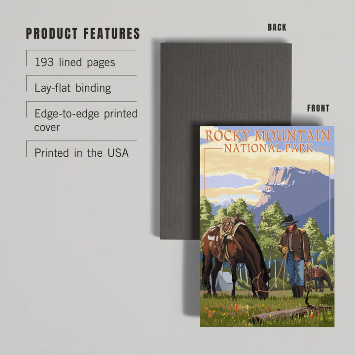 Lined 6x9 Journal, Rocky Mountain National Park, Colorado, Cowboy and Horse in Spring, Lay Flat, 193 Pages, FSC paper