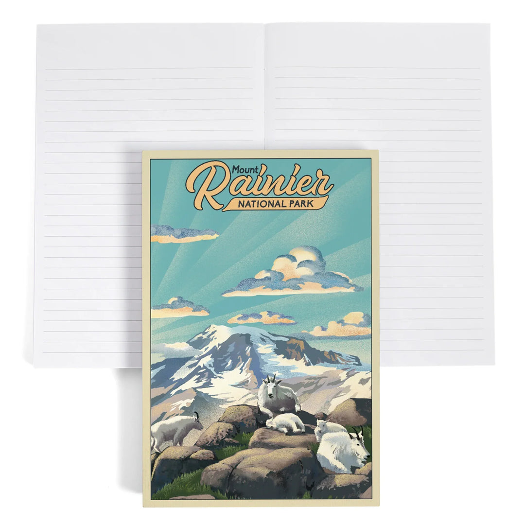 Lined 6x9 Journal, Mount Rainier National Park, Lithograph, Goats, Lay Flat, 193 Pages, FSC paper
