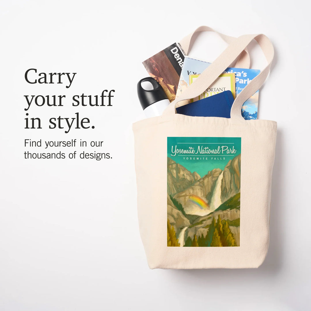 Yosemite National Park, California, Yosemite Falls and Rainbow, Tote Bag