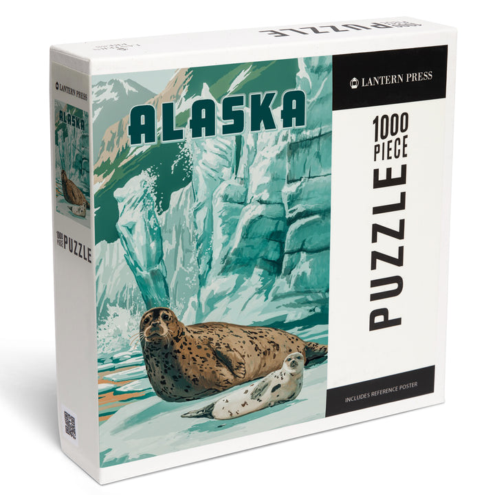 Alaska, Painterly, Harbor Seal with Pup, 1000 Piece Jigsaw Puzzle