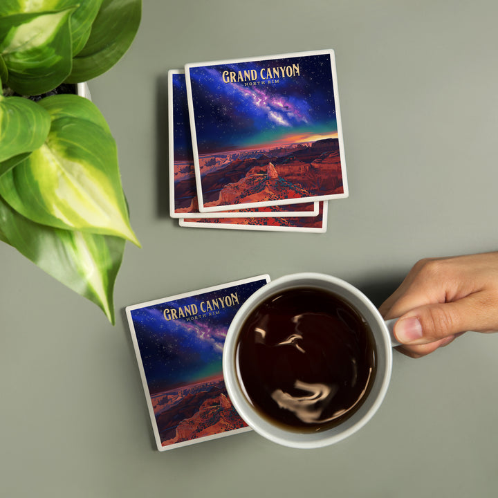 North Rim, Arizona, Oil Painting, Grand Canyon with Stars and Milky Way, Coasters