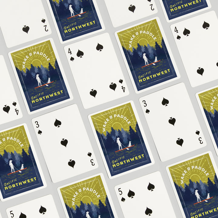 Playing Cards, Pacific Northwest, Lake Life Series, Wake and Paddle, Landscape with Trees, 52 Card Deck with Jokers in Box, Unique Art
