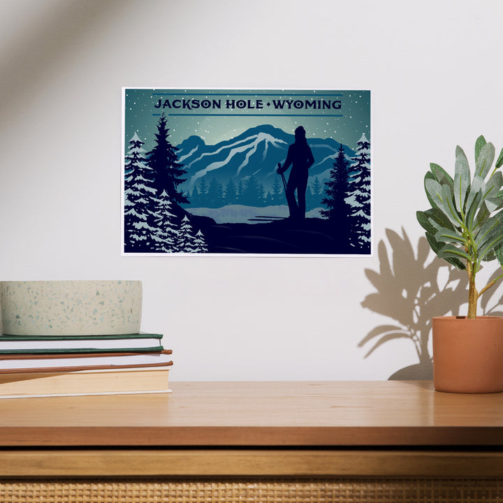 Jackson, Hole, Wyoming, Skier and Mountain, Vector Silhouette, Art & Giclee Prints