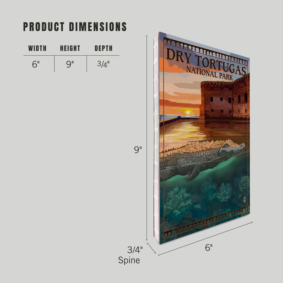 Lined 6x9 Journal, Dry Tortugas National Park, Florida, Crocodile, Painterly Series, Lay Flat, 193 Pages, FSC paper