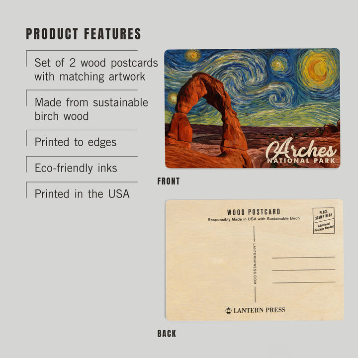 Arches National Park, Starry Night Series, Wood Sign and Postcards