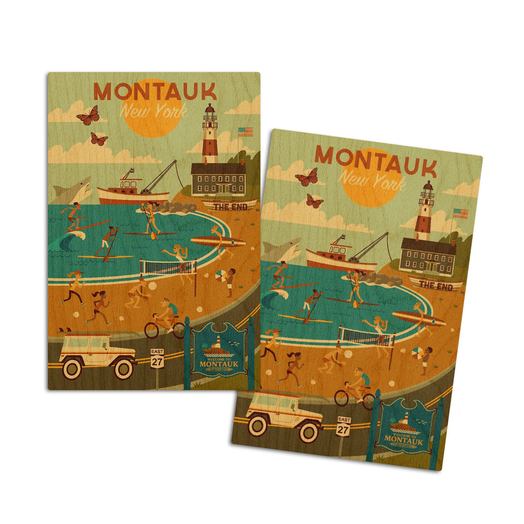 Montauk, New York, Geometric, Lantern Press Artwork, Wood Signs and Postcards