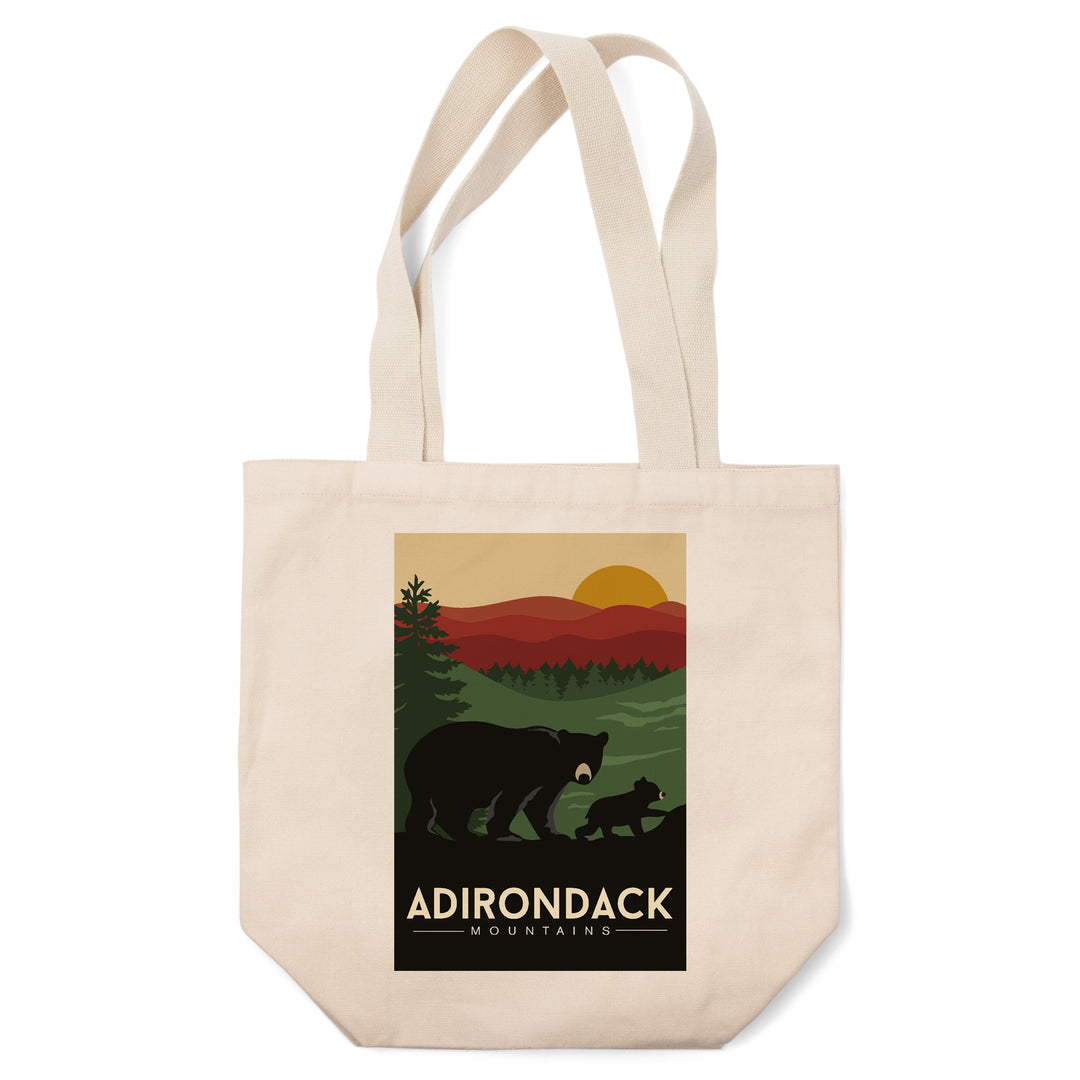 Adirondack Mountains, New York, Black Bear & Cub, Lantern Press Artwork, Tote Bag