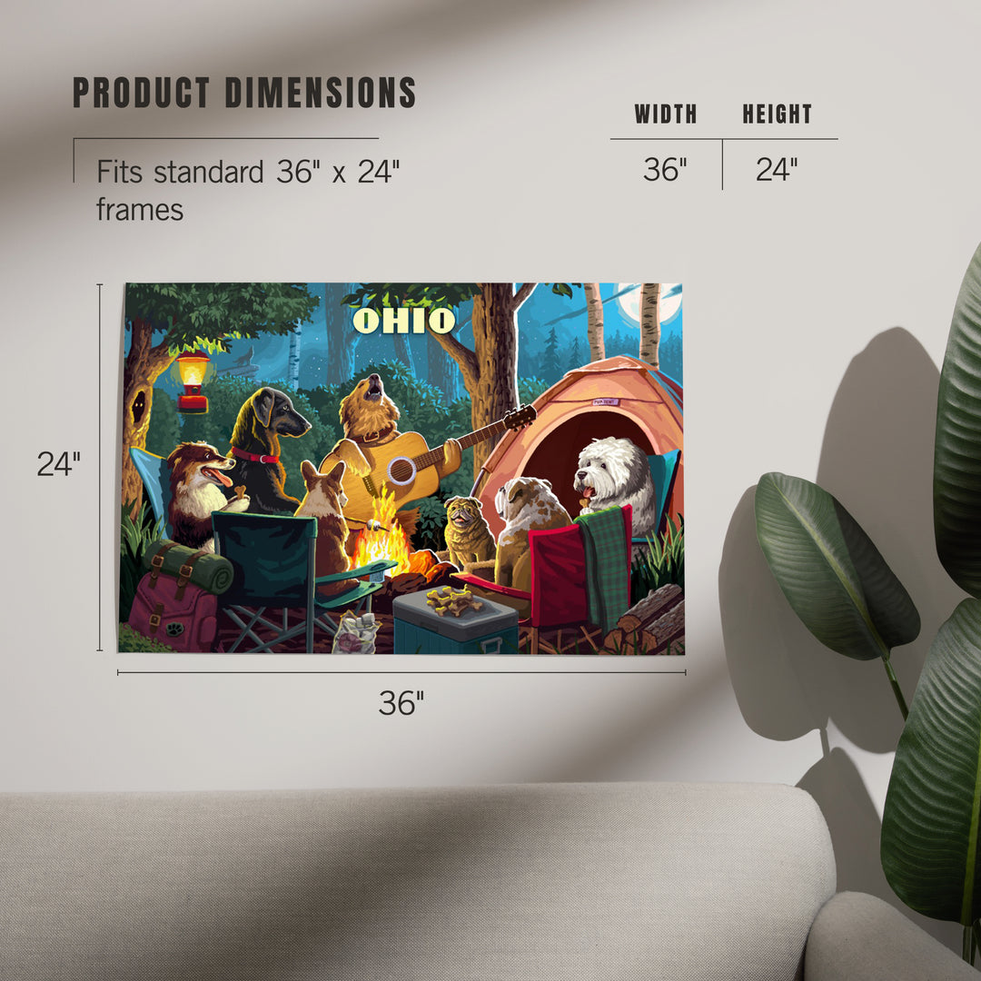 Ohio, Painterly, Pack Life, Dogs Around Campfire, Art & Giclee Prints