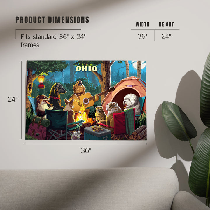 Ohio, Painterly, Pack Life, Dogs Around Campfire, Art & Giclee Prints