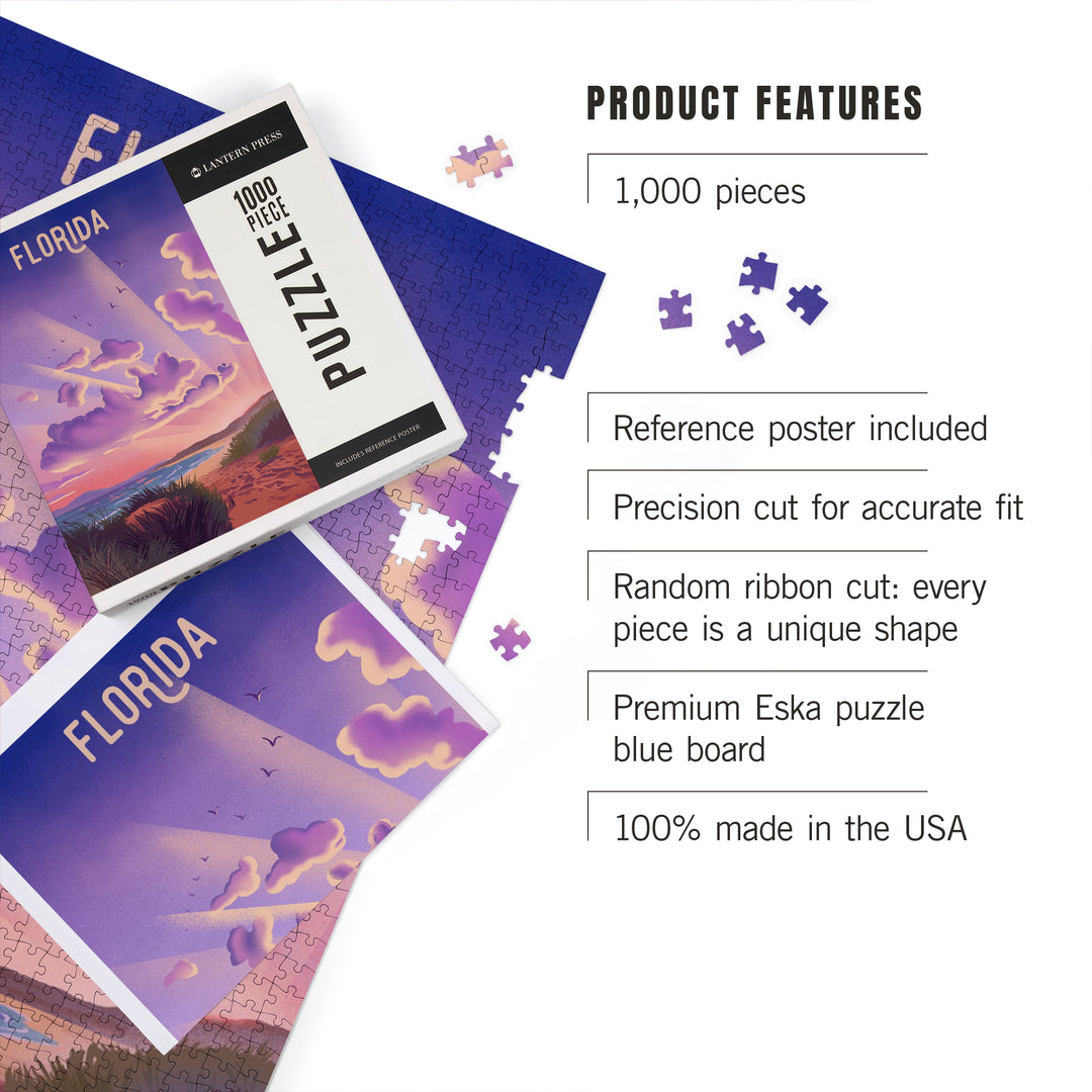 Florida, Beach Sunset, Lithograph, 1000 Piece Jigsaw Puzzle