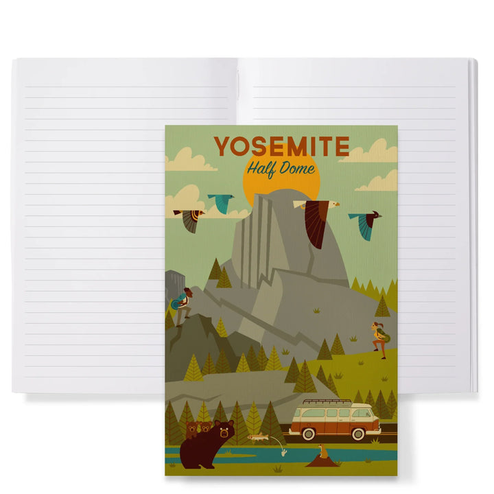 Lined 6x9 Journal, Yosemite National Park, California, Half Dome, Geometric National Park Series, Lay Flat, 193 Pages, FSC paper
