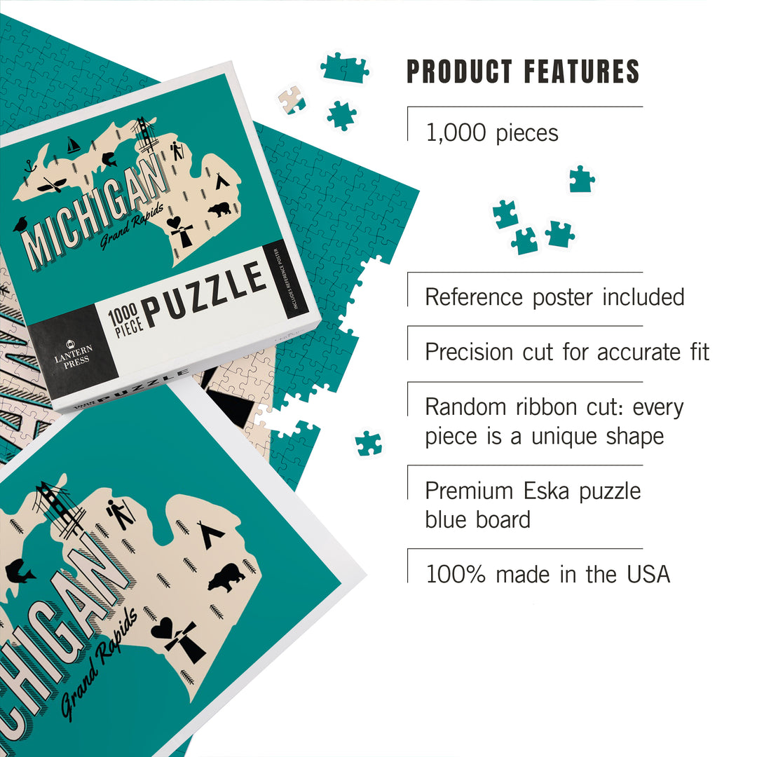 Grand Rapids, Michigan, State and Retro Icons, Jigsaw Puzzle