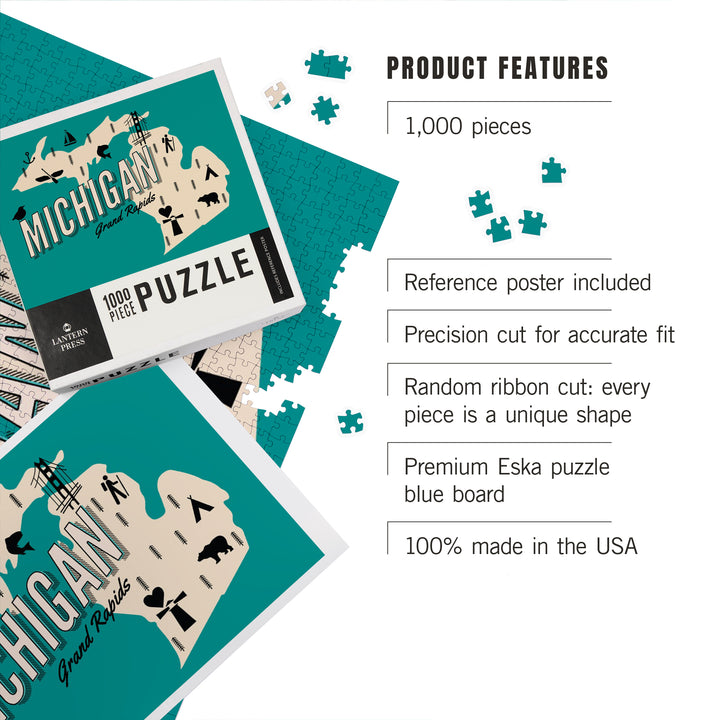 Grand Rapids, Michigan, State and Retro Icons, Jigsaw Puzzle