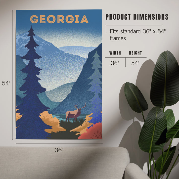 Georgia, Lithograph, Elk and Mountains Scene, Art & Giclee Prints