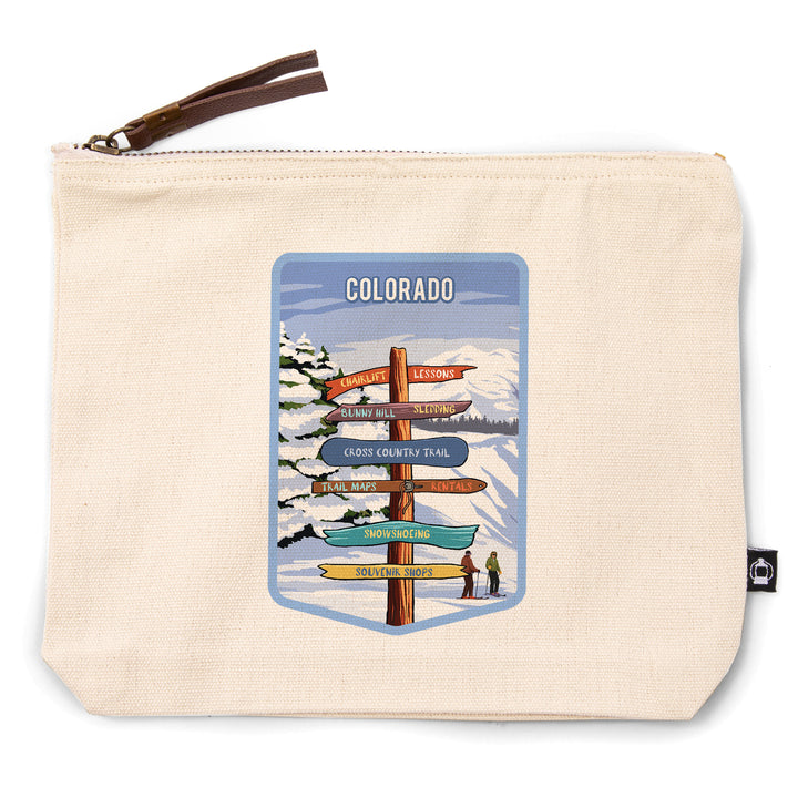 Colorado, Signpost, Ski and Snow,, Organic Cotton Zipper Pouch, Go Bag