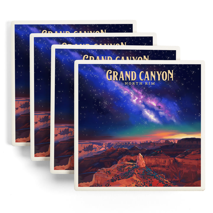 North Rim, Arizona, Oil Painting, Grand Canyon with Stars and Milky Way, Coasters