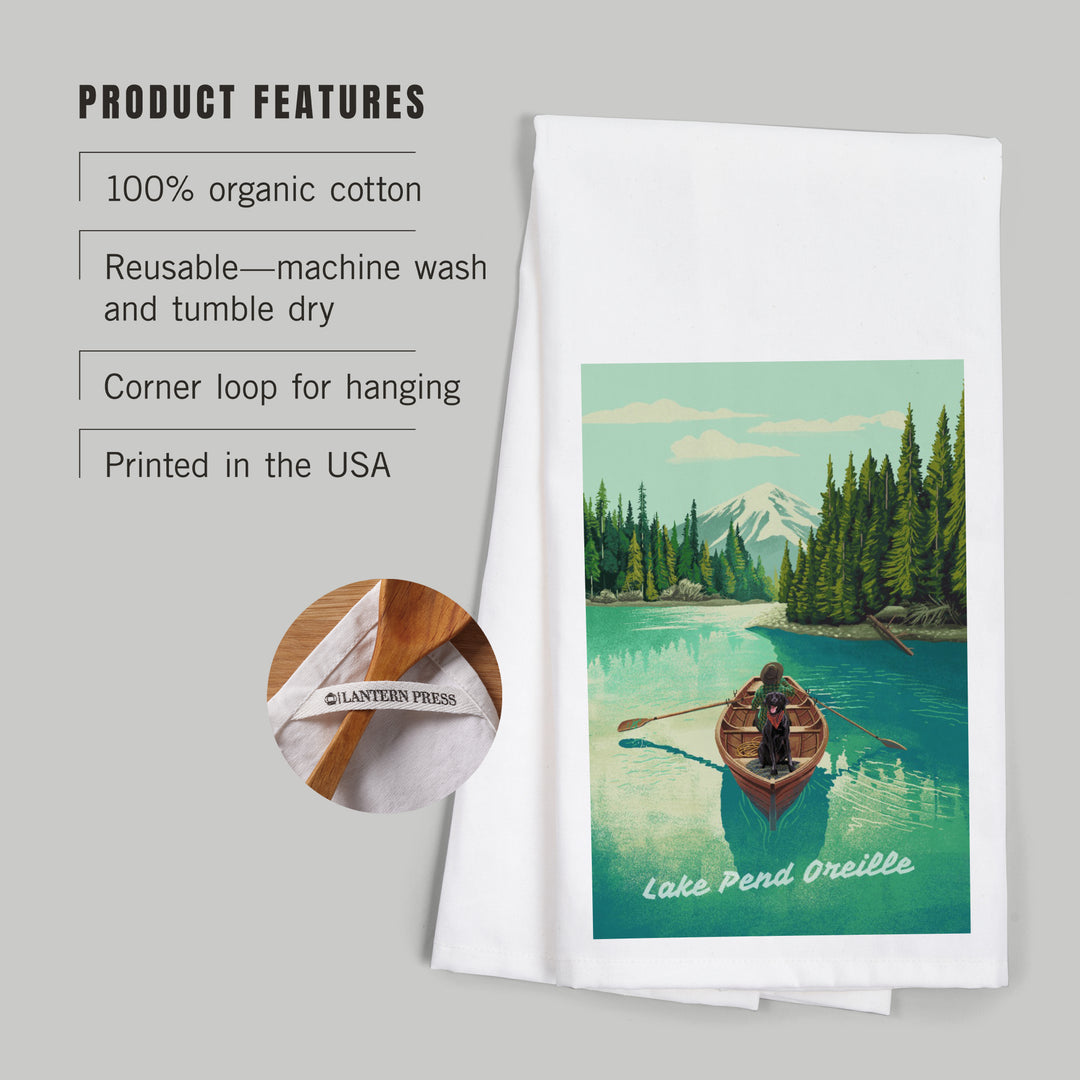 Lake Pend Oreille, Idaho, Get Outside Series, Quiet Explorer, Boating, Mountain, Organic Cotton Kitchen Tea Towels