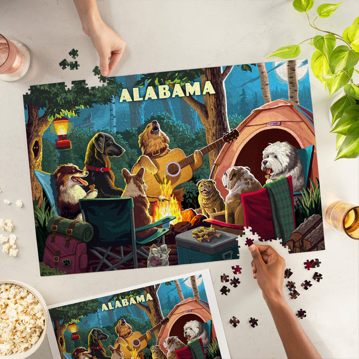 Alabama, Painterly, Pack Life, Dogs Around Campfire, Jigsaw Puzzle
