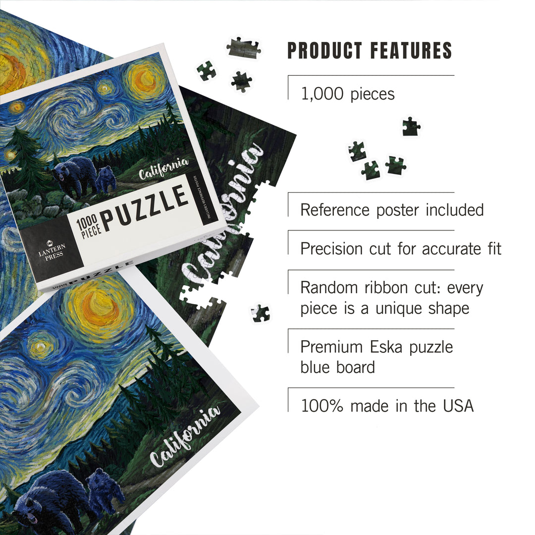 California, Starry Night, Bear and Cub, Jigsaw Puzzle
