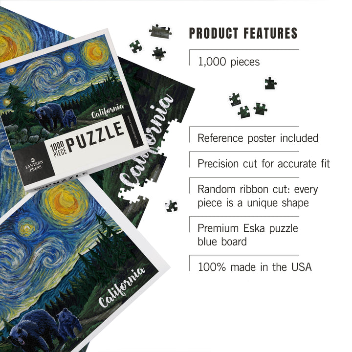 California, Starry Night, Bear and Cub, Jigsaw Puzzle