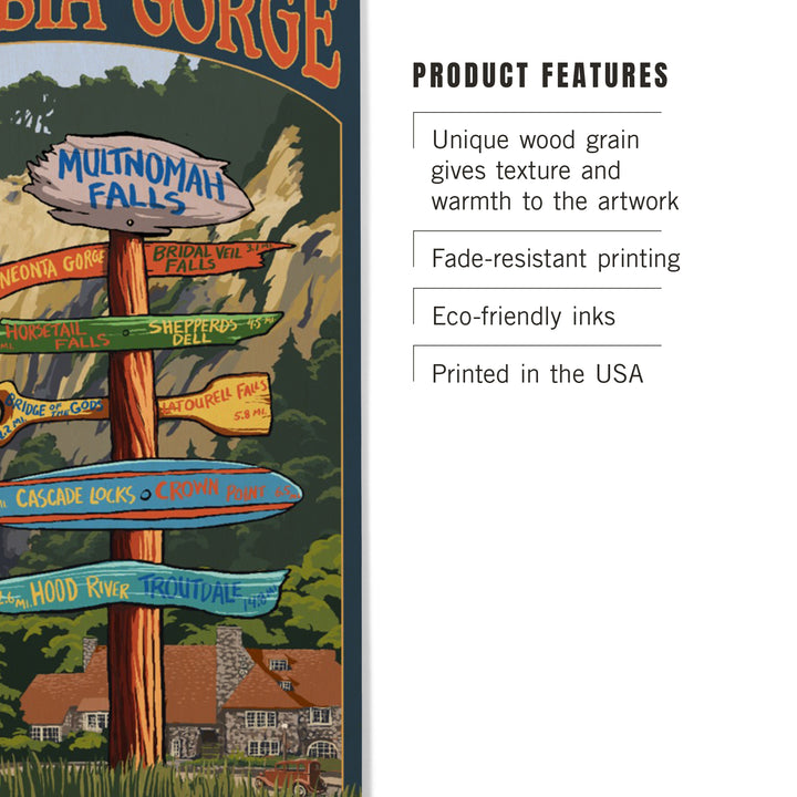 Multnomah Falls Signpost, Columbia Gorge, Oregon, Lantern Press Poster, Wood Signs and Postcards