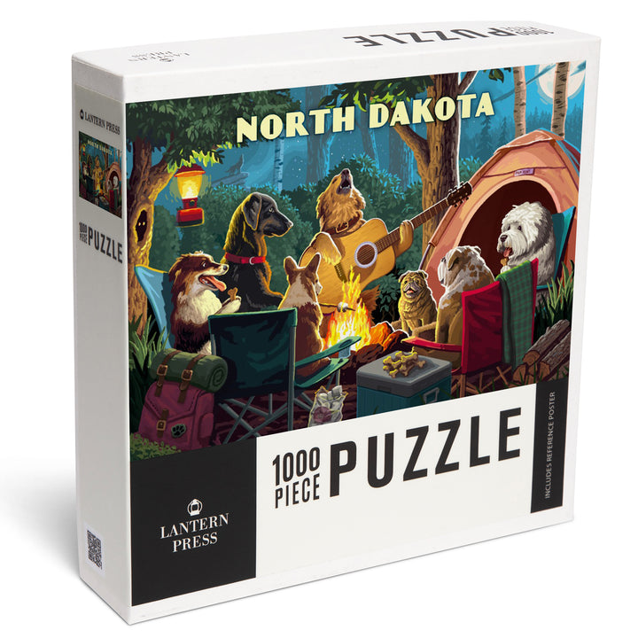 North Dakota, Painterly, Pack Life, Dogs Around Campfire, Jigsaw Puzzle