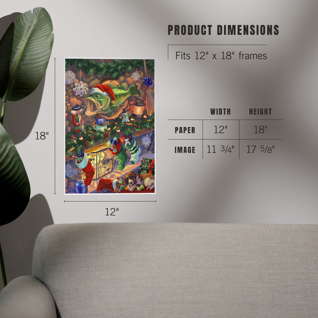 Hooked on Holidays, Oil Painting, Christmas Bass, Image Only, Art & Giclee Prints