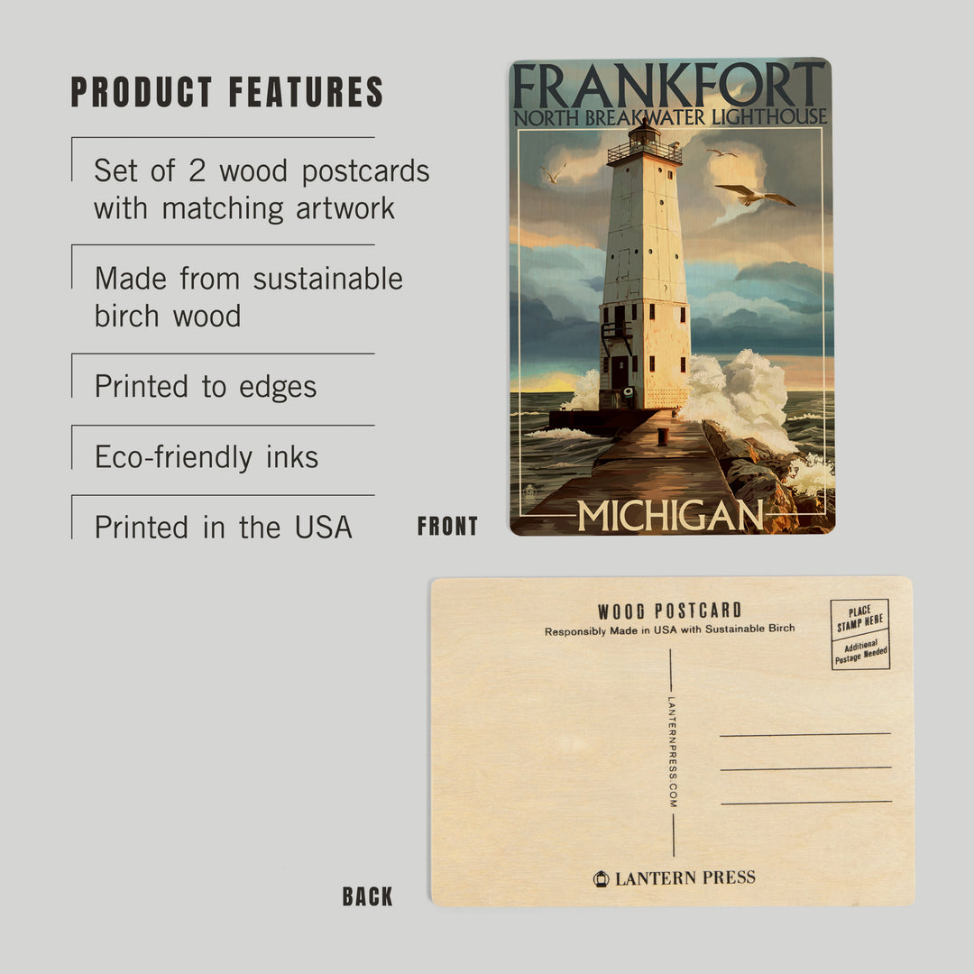 Frankfort Lighthouse, Michigan, Wood Sign and Postcards