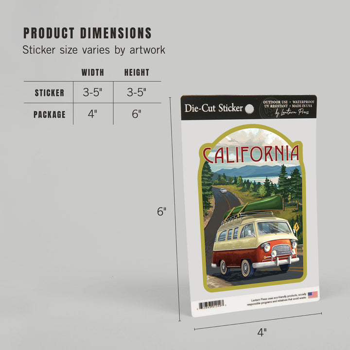 California, Painterly, Camper Van, Off To Roam, Contour, Vinyl Sticker - Lantern Press