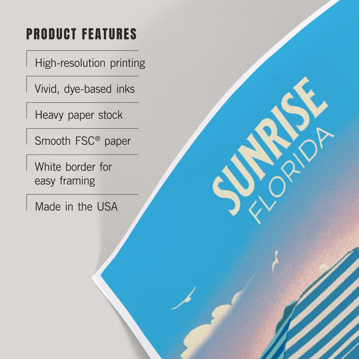 Sunrise, Florida, Lithograph, Beach Umbrella and Chair, Art & Giclee Prints