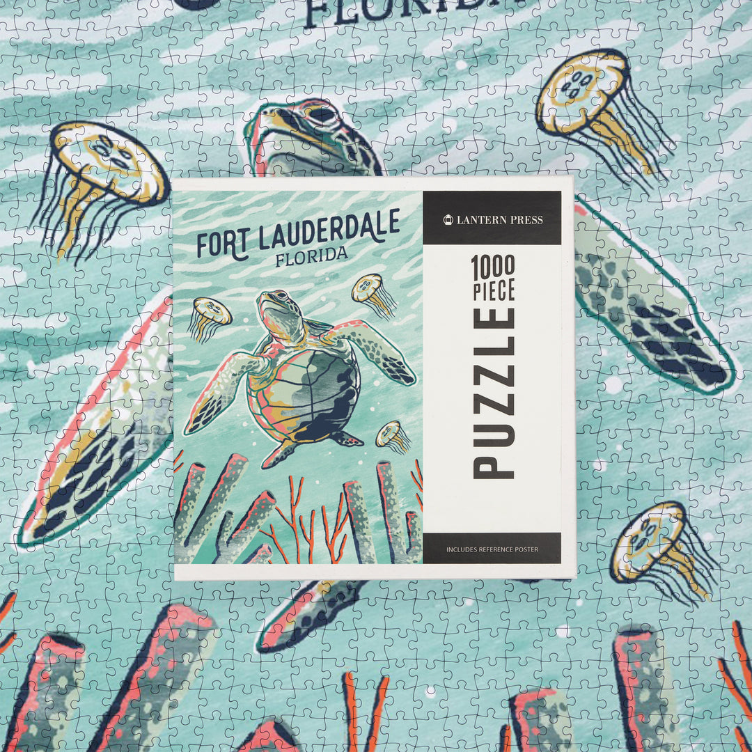 Fort Lauderdale, Florida, Graphic Pastel, Sea Turtle, Jigsaw Puzzle