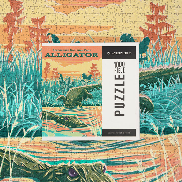 Everglades National Park, Florida, Alligator Vintage Print Press, Jigsaw Puzzle