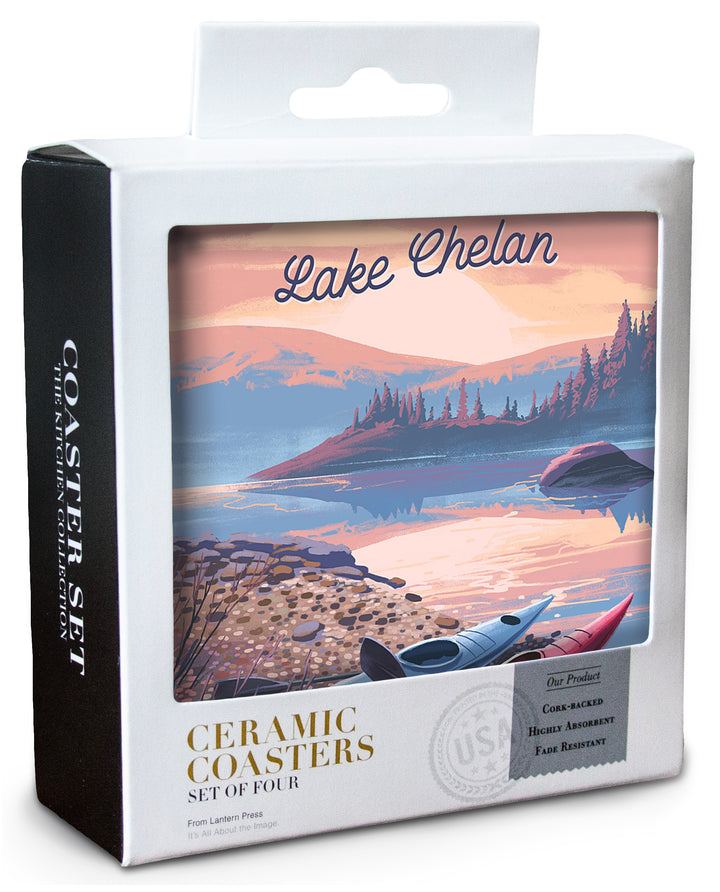 Lake Chelan, Washington, Glassy Sunrise, Kayak, Coaster Set