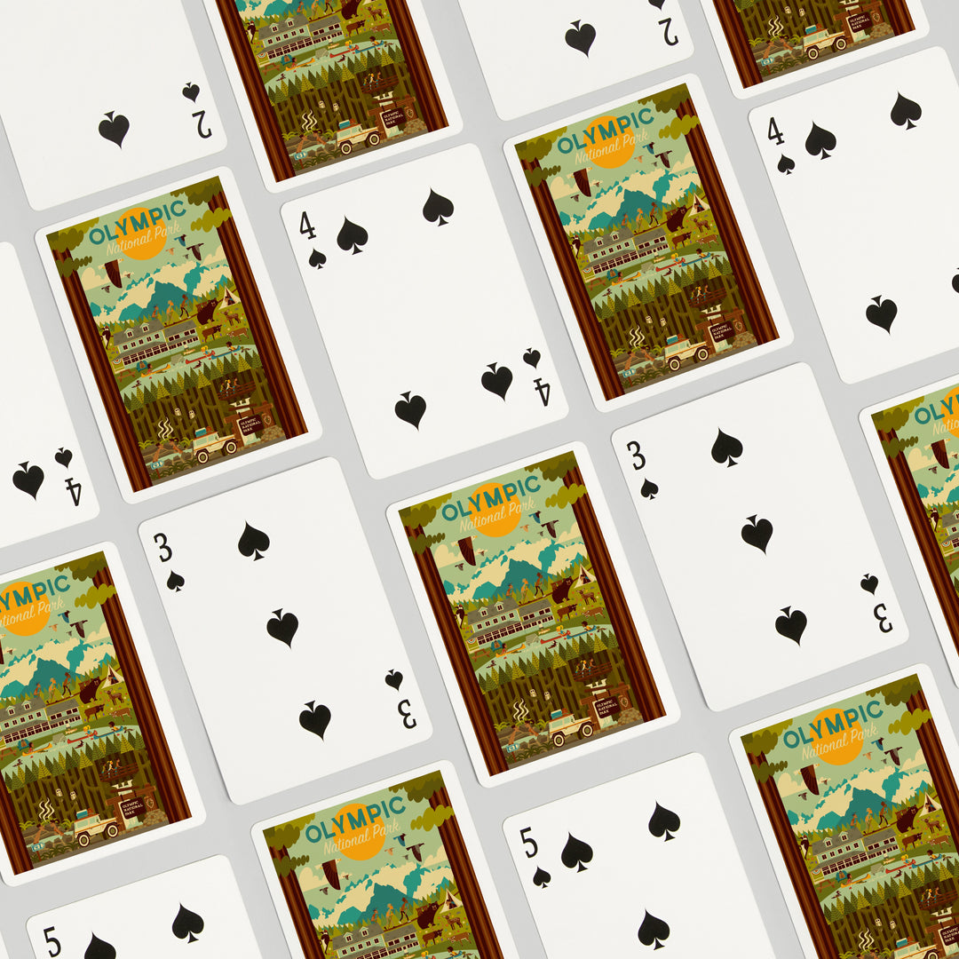 Playing Cards, Olympic National Park, Washington, Geometric National Park Series, 52 Card Deck with Jokers in Box, Unique Art