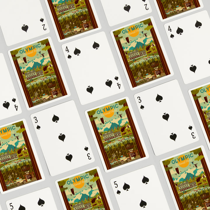 Playing Cards, Olympic National Park, Washington, Geometric National Park Series, 52 Card Deck with Jokers in Box, Unique Art