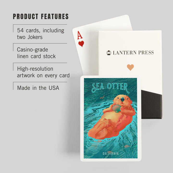 Playing Cards, California, Fluid Linework, Sea Otter, 52 Card Deck with Jokers in Box, Unique Art