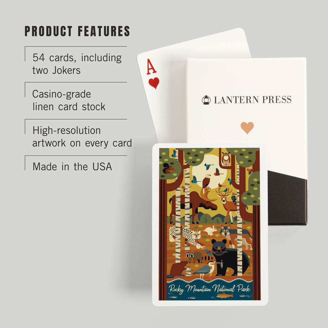 Playing Cards, Rocky Mountain National Park, Colorado, Forest Animals, Geometric, 52 Card Deck with Jokers in Box, Unique Art