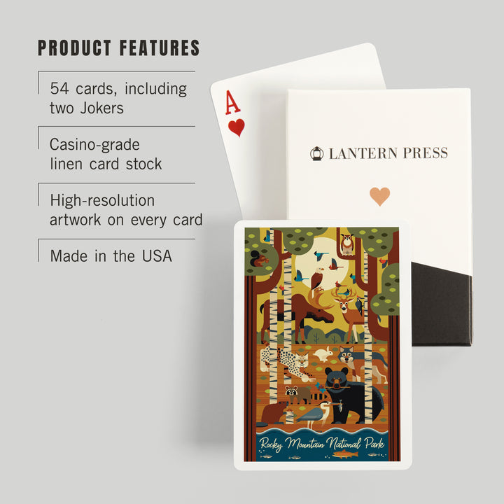 Playing Cards, Rocky Mountain National Park, Colorado, Forest Animals, Geometric, 52 Card Deck with Jokers in Box, Unique Art