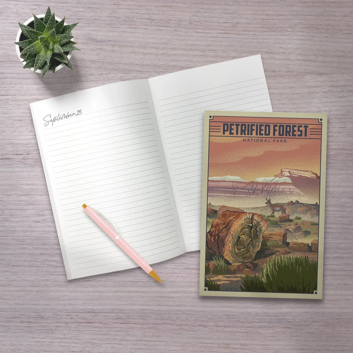 Lined 6x9 Journal, Petrified Forest National Park, Arizona, Lithograph National Park Series, Lay Flat, 193 Pages, FSC paper