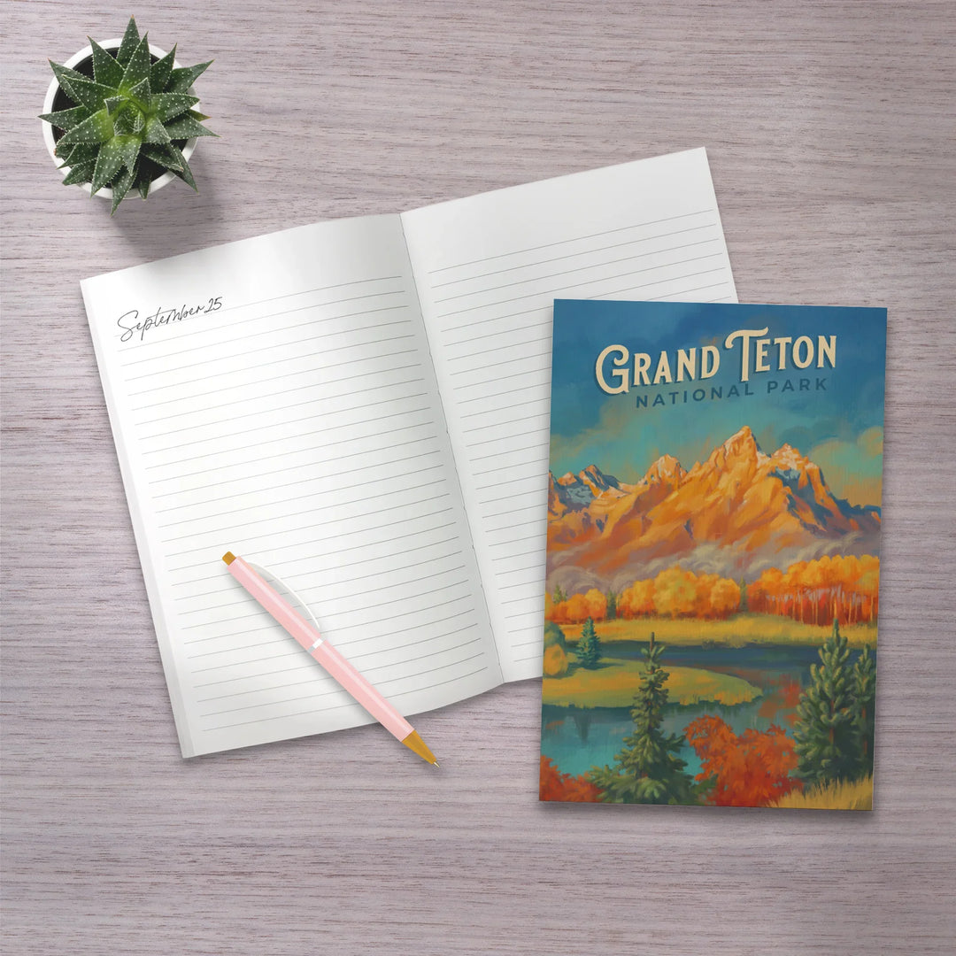Lined 6x9 Journal, Grand Teton National Park, Wyoming, Oil Painting, Lay Flat, 193 Pages, FSC paper