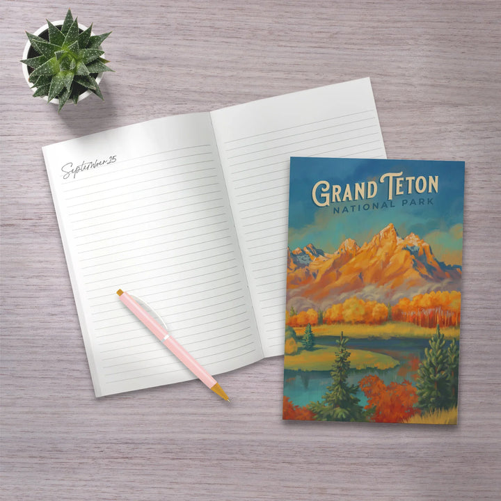 Lined 6x9 Journal, Grand Teton National Park, Wyoming, Oil Painting, Lay Flat, 193 Pages, FSC paper