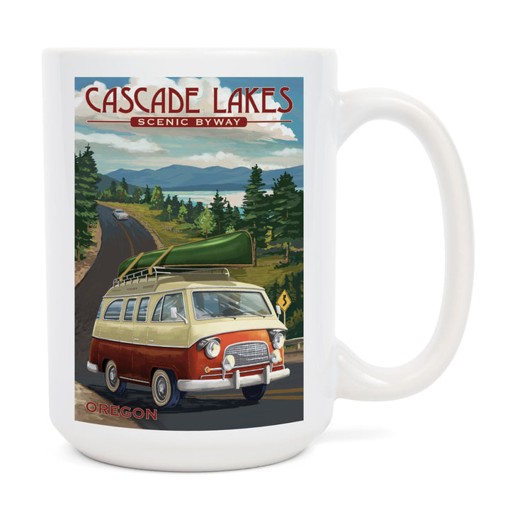 Cascade Lakes Scenic Byway, Oregon, Camper Van, Lantern Press Artwork, Ceramic Mug