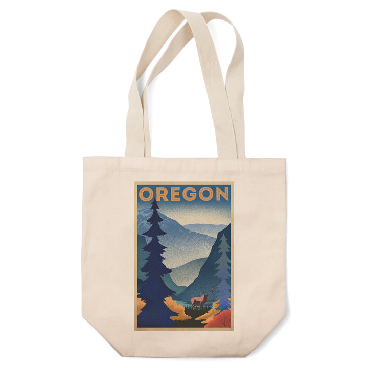 Oregon, Elk and Mountain Scene, Lithograph, Tote Bag