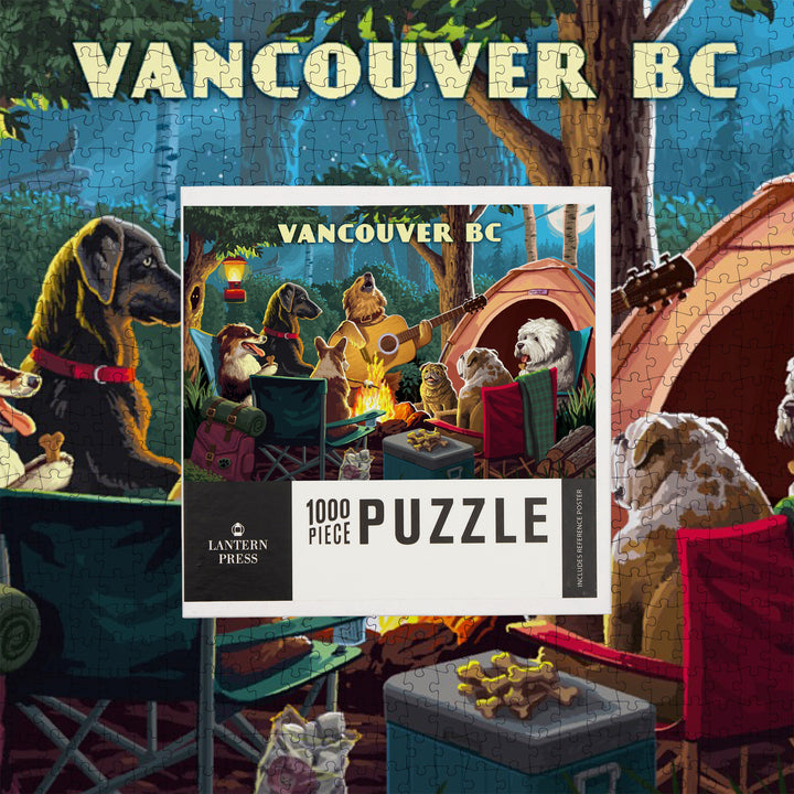 Vancouver, British Columbia, Painterly, Pack Life, Dogs Around Campfire, Jigsaw Puzzle