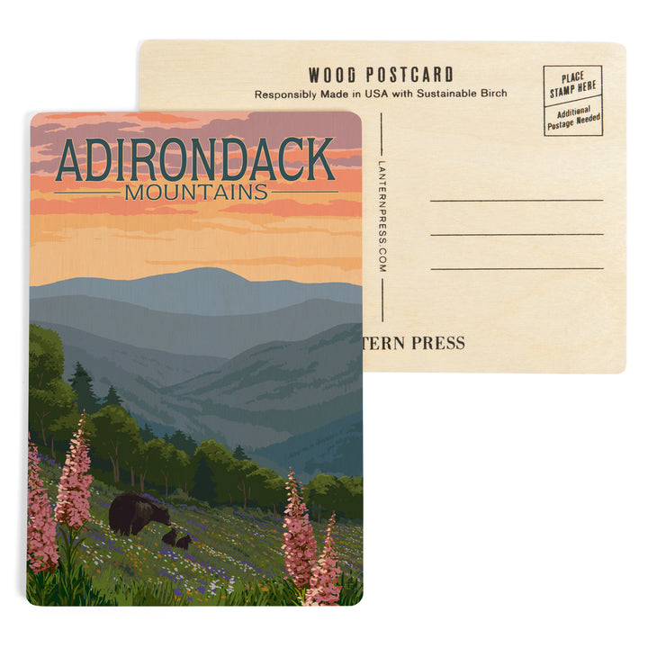 Adirondack Mountains, New York, Bears and Spring, Wood Sign and Postcards